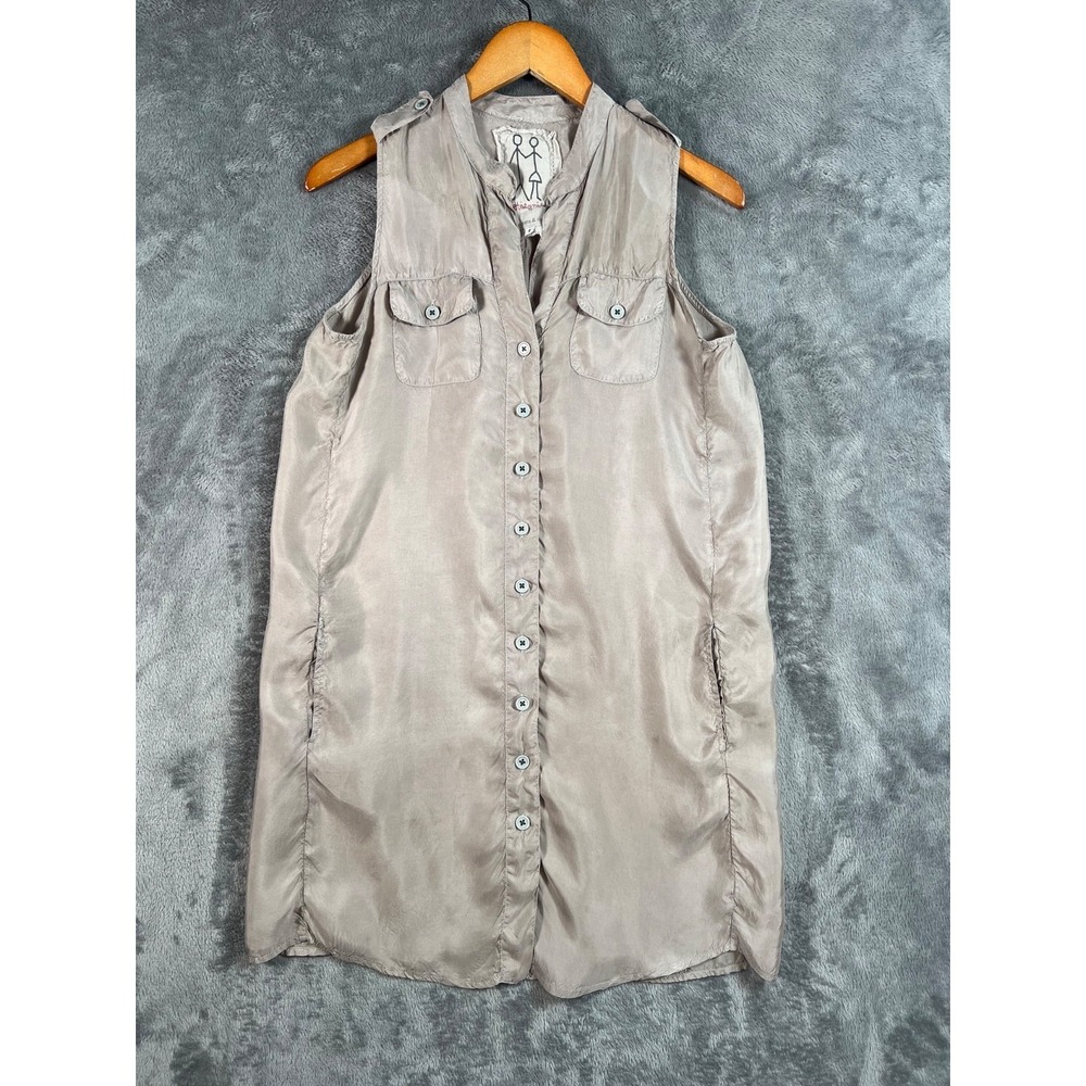 Johnny Was Pete & Greta Shirt Dress Tan Small Button Up Pockets Cupro Silky